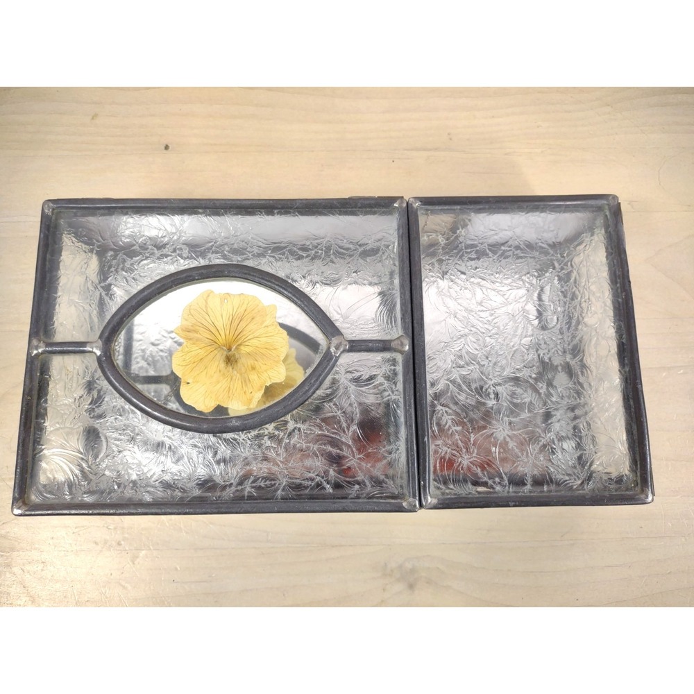 Vtg Stained Etched Slag Glass Jewelry Storage Box 10.5 in SEE PHOTOS